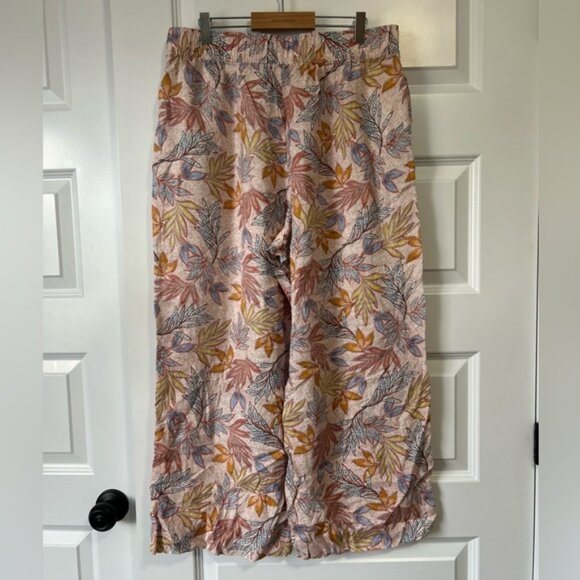 Nicole Miller Linen Tropical Floral Wide Leg Pull on Pants - Picture 3 of 8